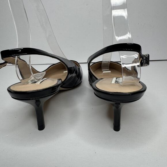 Karl Lagerfeld Paris Shoes Womens Size 8.5 Black Patent Slingback Kitten Pumps - Picture 5 of 10